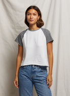 perfectwhitetee Britt Colour Block Tee in White/Heather