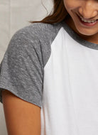 perfectwhitetee Britt Colour Block Tee in White/Heather Close Up Front View