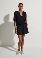 Varley Callie Knit Top in Black Full Length Front View