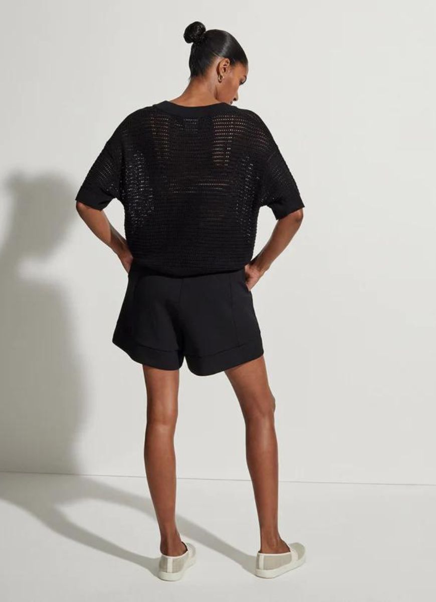 Varley Callie Knit Top in Black Full Length Back View