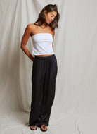 perfectwhitetee Camille Satin Wide Leg Pant in Navy