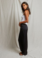 perfectwhitetee Camille Satin Wide Leg Pant in Navy Side View