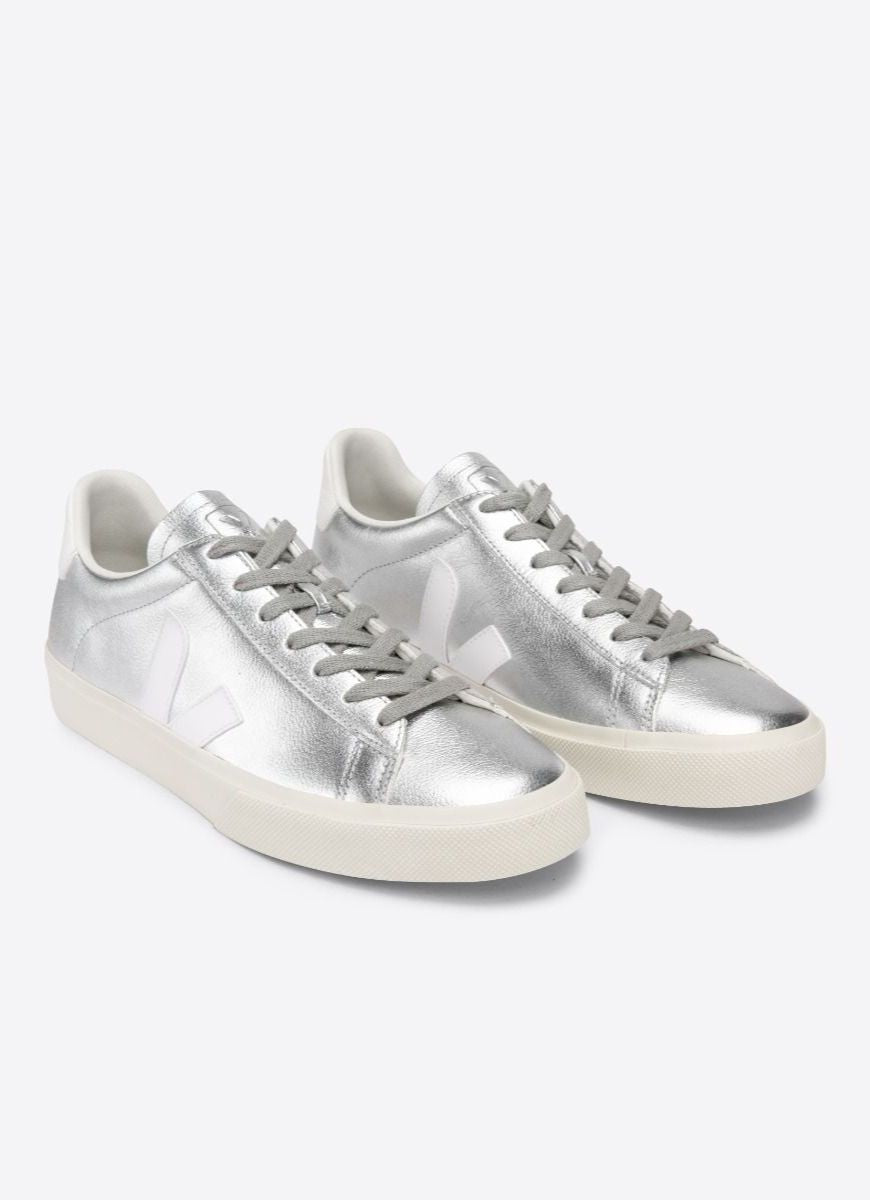 Veja Women's Campo Sneaker in Silver Angled Side View