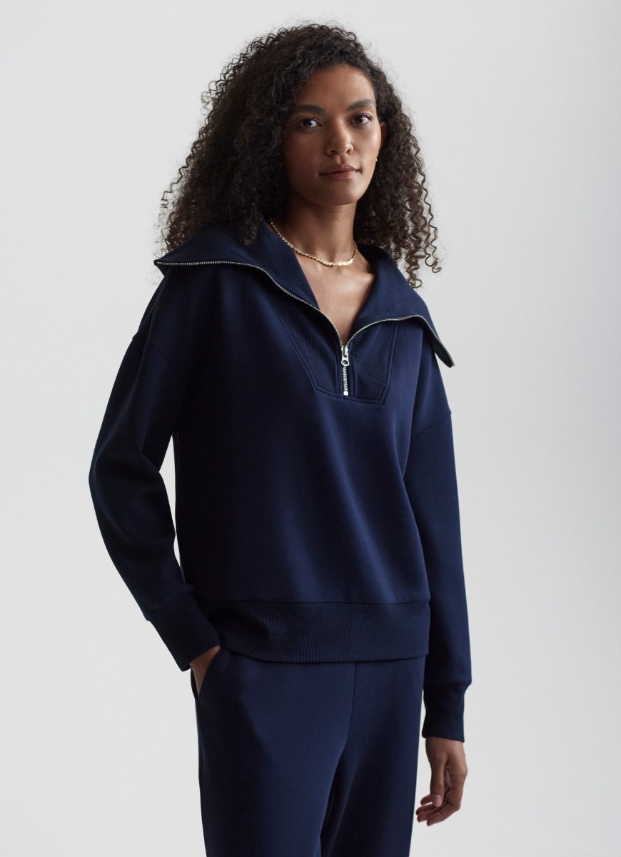 Varley Catherine Half Zip Sweat in Navy Front View