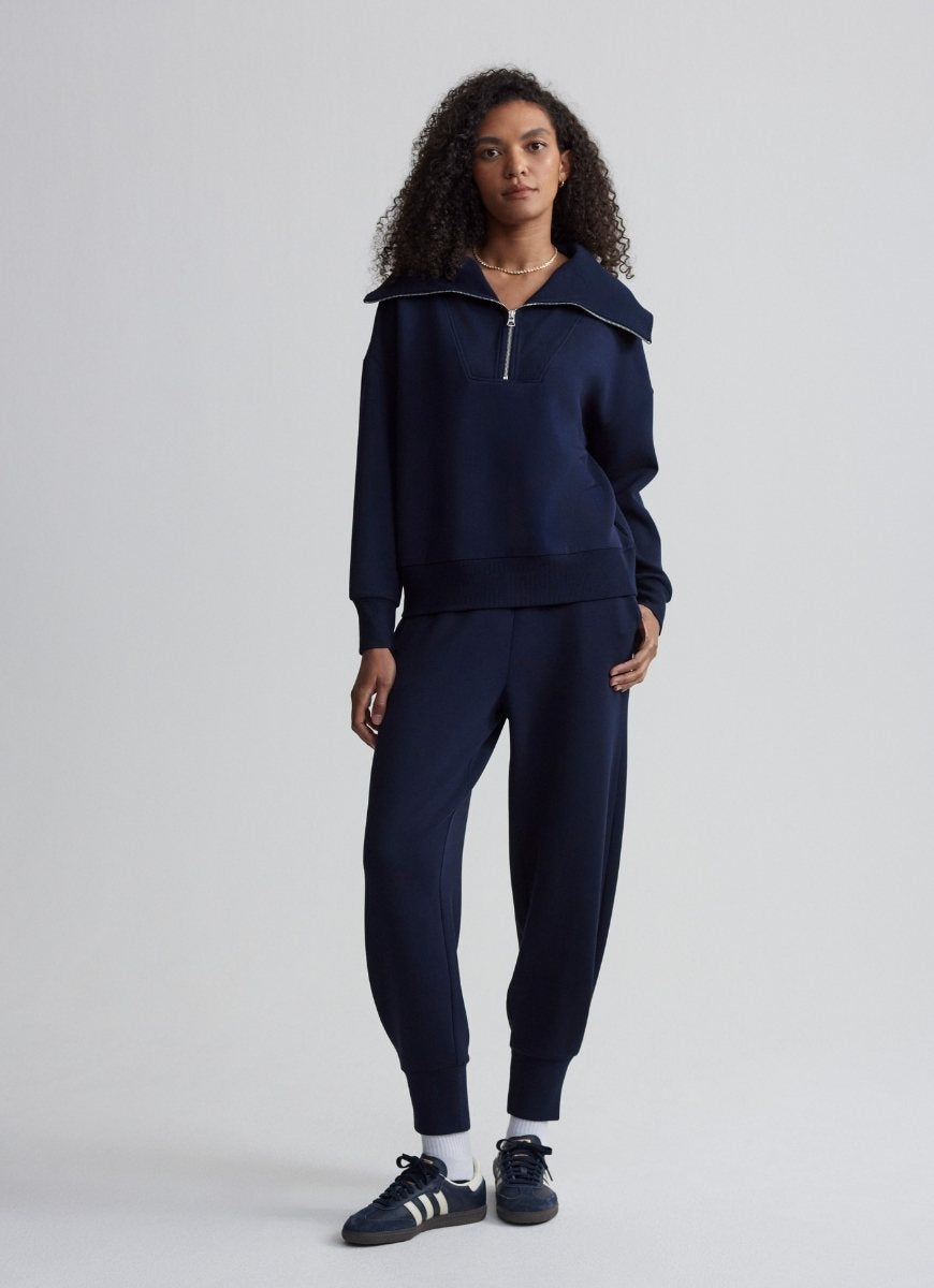 Varley Catherine Half Zip Sweat in Navy Full Length Front View