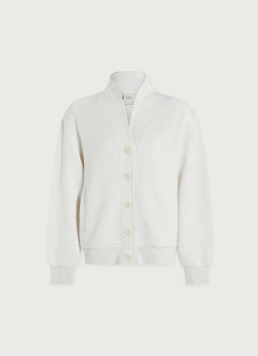 Varley Celeste Button Through Sweat in Ivory Marl Product Shot View