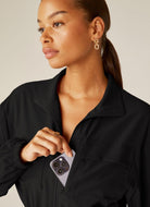 Beyond Yoga City Chic Women's Jacket in Black Close Up Front View