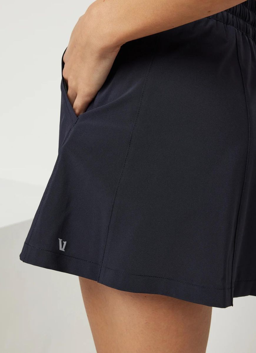 Vuori Clementine Court Skirt in Black Close Up Side View of Pocket