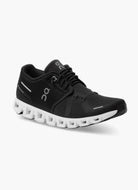 On Women's Cloud 5 Running Shoes in Black Angled Side View