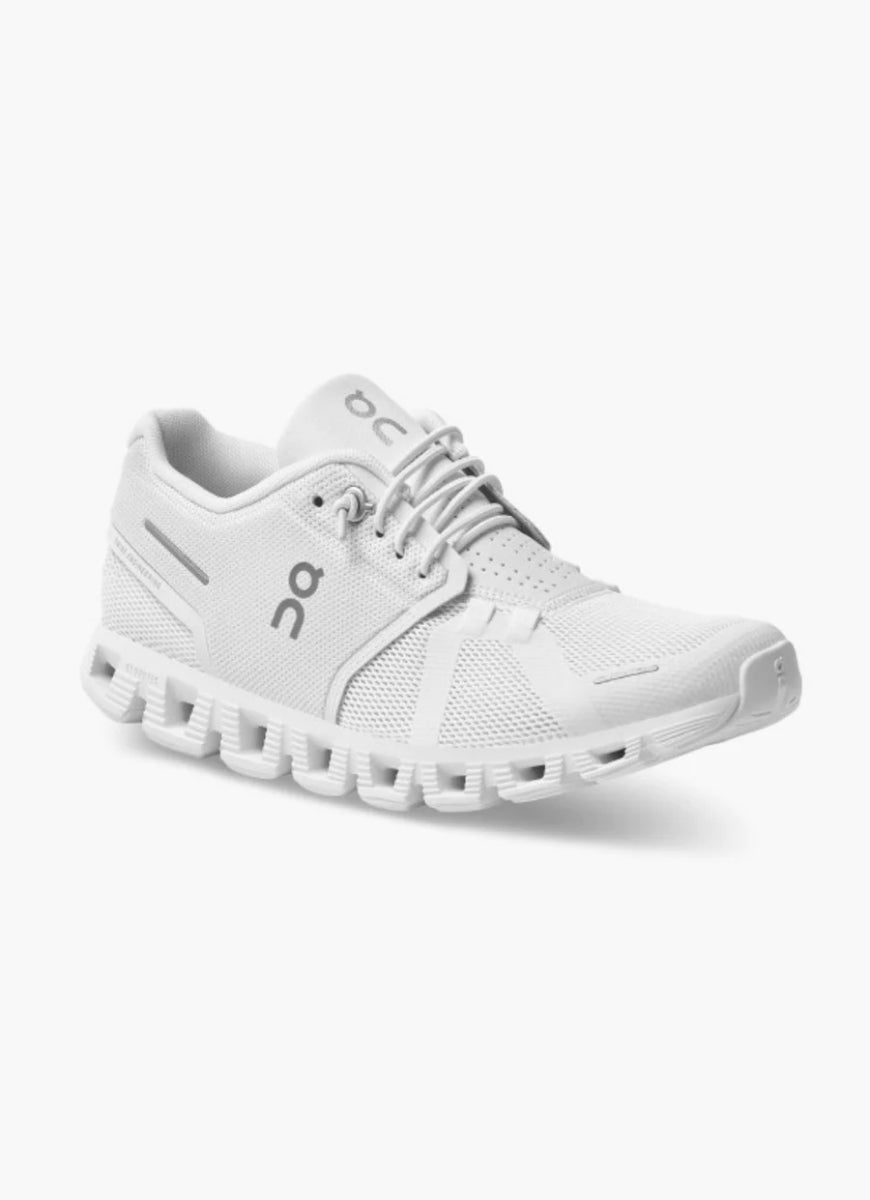 On Cloud 5 Women's Running Shoes in White Angled Side View