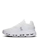 On Womens Cloudnova 2 Running Sneaker in All White Side View