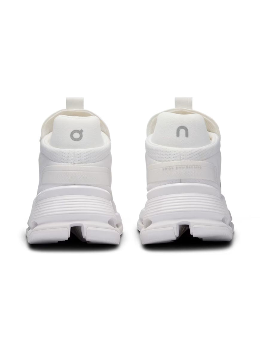 On Womens Cloudnova 2 Running Sneaker in All White Back View