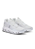 On Womens Cloudnova 2 Running Sneaker in All White Angled Side View