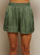 perfectwhitetee Colette Satin Shorts in Aloe