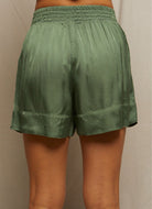 perfectwhitetee Colette Satin Shorts in Aloe Close Up Back View