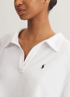 Polo Ralph Lauren Collar Shirt And Short Set in White Close Up Front View 