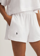 Polo Ralph Lauren Collar Shirt And Short Set in White Close Up View of Hand in Pocket