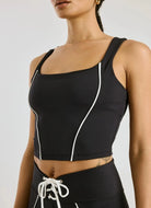YEAR OF OURS Women's Corset Tank Top in Black Close Up Front View