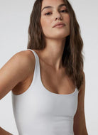 Vuori Daily Crop Tank Top in White Close Up Front View