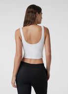 Vuori Daily Crop Tank Top in White Back View