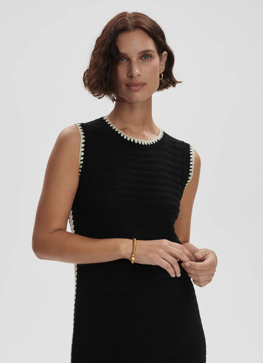 Varley Dwight Tank Knit Dress in Black/White Front View