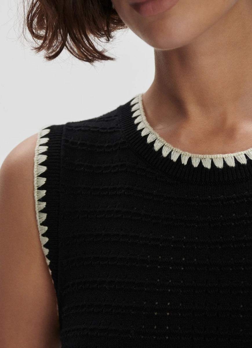 Varley Dwight Tank Knit Dress in Black/White Close Up View of Collar