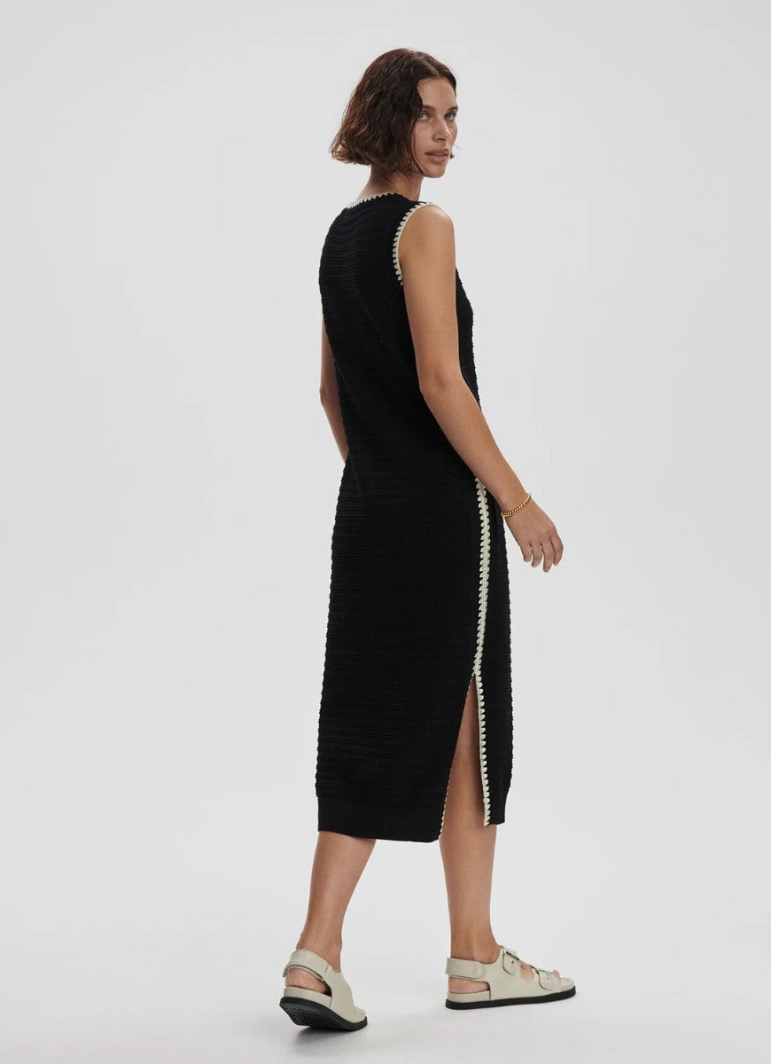 Varley Dwight Tank Knit Dress in Black/White Full Length Back View