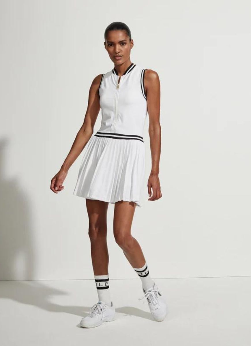 Varley Elgan Tennis Dress 31.5" in White Full Length Front View 
