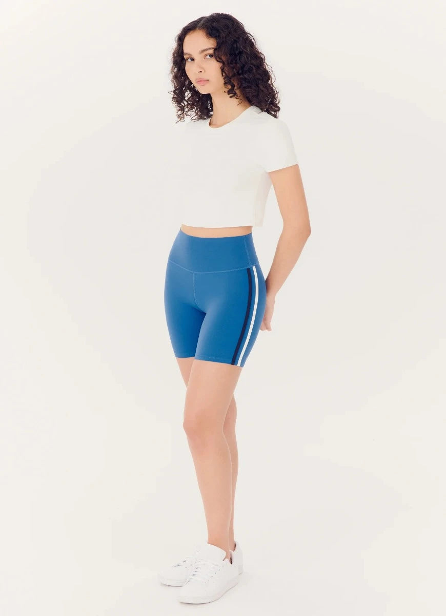 Splits59 Ella High Waist Airweight Short in Stone Blue Full Length Front View