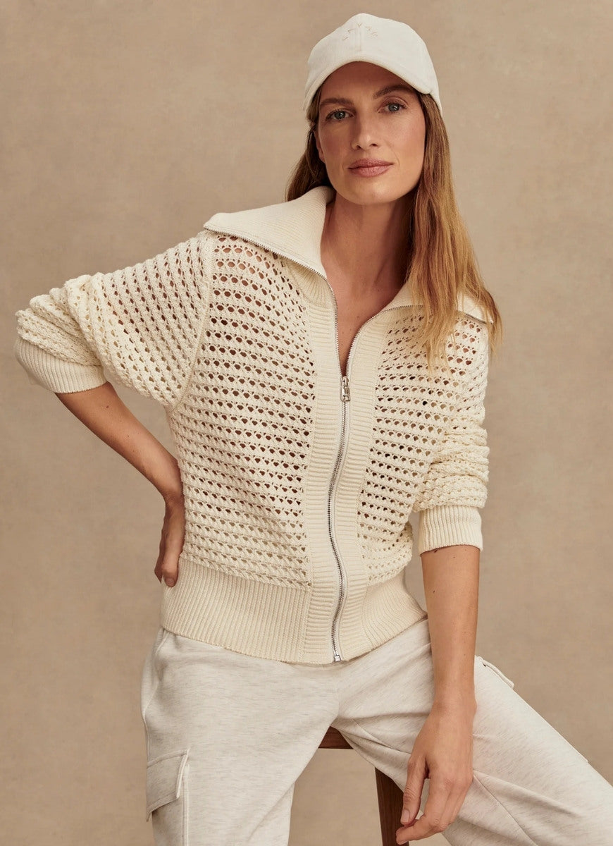 Varley Eloise Full Zip Knit in Egret