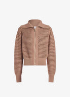 Varley Eloise Zip-Through Knit Top in Warm Taupe Flat Lay View