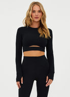 BEACH RIOT Francine Top in Black Waffle Front View