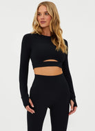 BEACH RIOT Francine Top in Black Waffle Full Front View