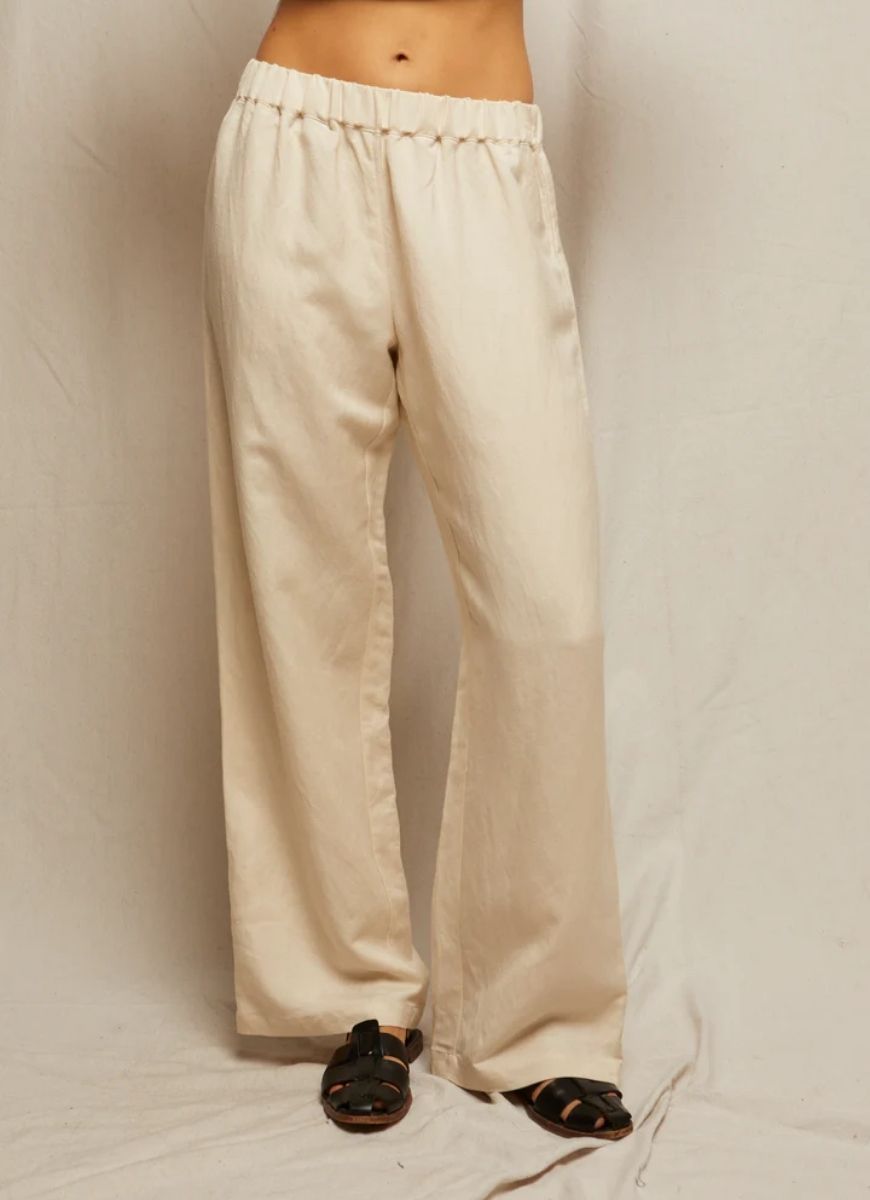 perfectwhitetee Georgette Woven Linen Pant in Sugar