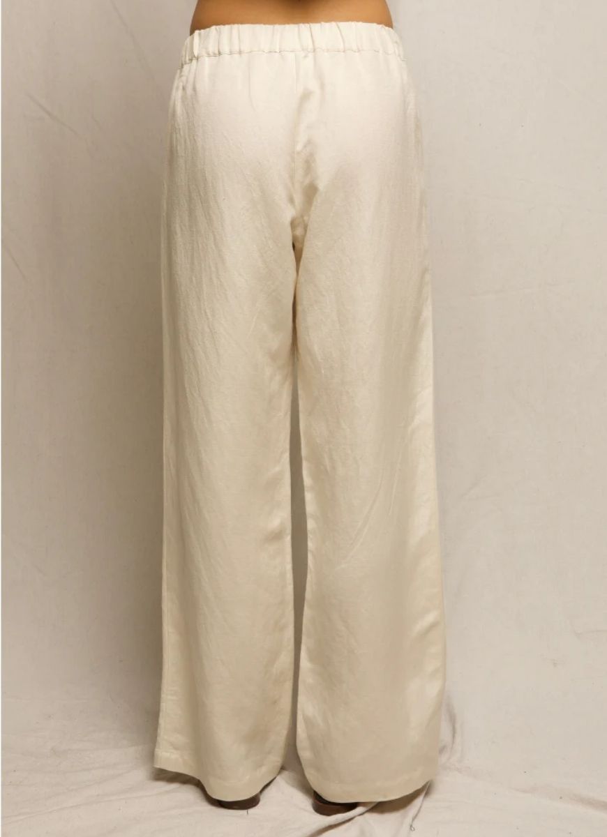 perfectwhitetee Georgette Woven Linen Pant in Sugar Back View