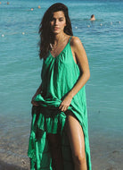 LSPACE Goldie Cover Up Dress in Jade Front View Shown on Beach