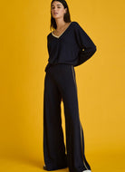 The Upside Greenwich Alight Knit Pant in Navy Full Length Front View