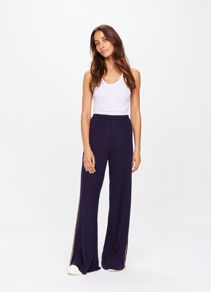 The Upside Greenwich Alight Knit Pant in Navy Front View