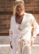 Free People Hailee Cardi Set in Powder Sand Close Up Front View