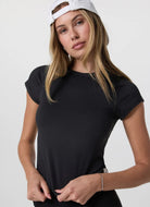 Vuori Women's Halo Baby Tee in Black Front View