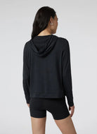 vuori Women's Halo Essential Hoodie in Black Heather Back View