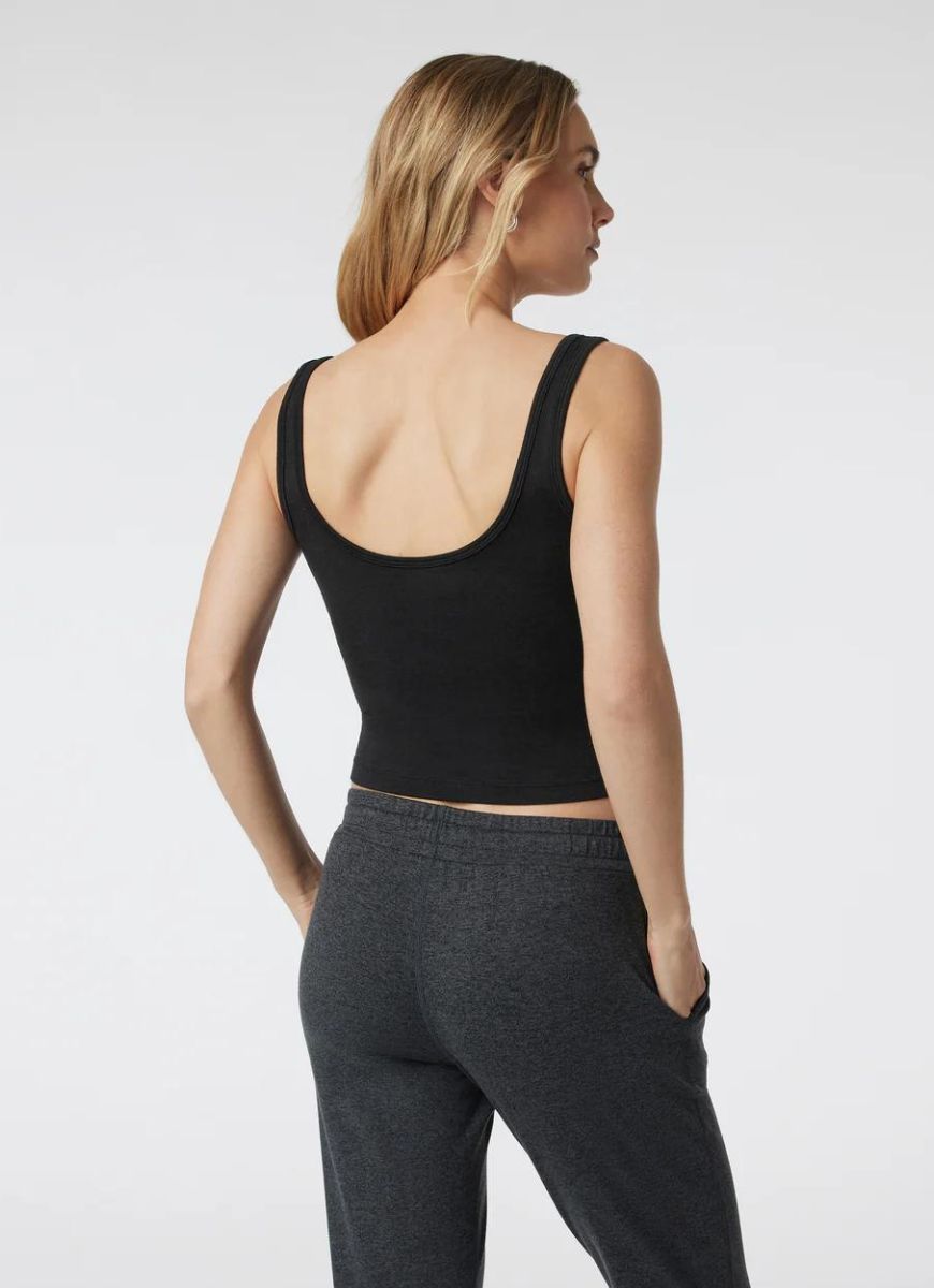 Vuori Halo Essential Tank Top in Black Heather Back View