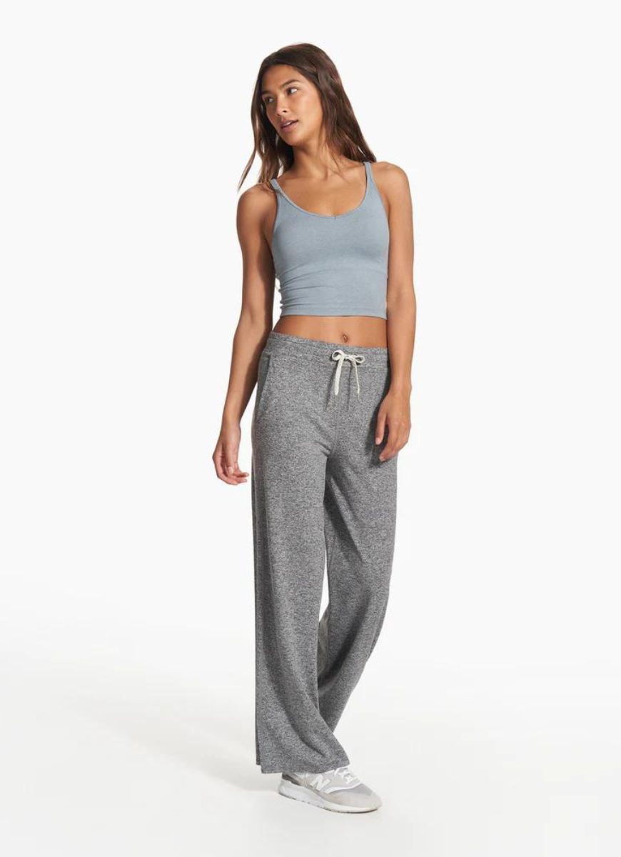 Vuori Women's Halo Essential Wideleg Pant in Heather Grey Full Front View