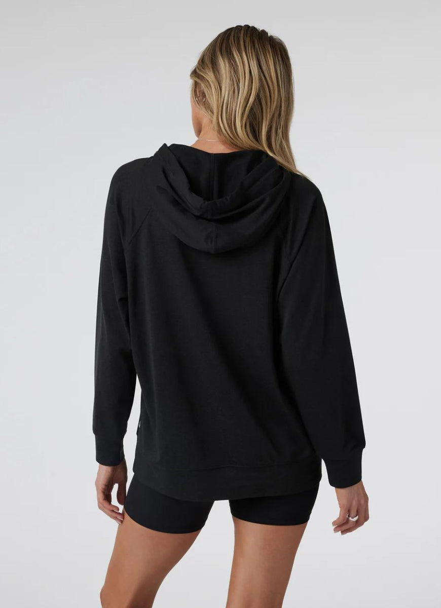 Vuori Women's Halo Oversized Hoodie in Black Heather Back View