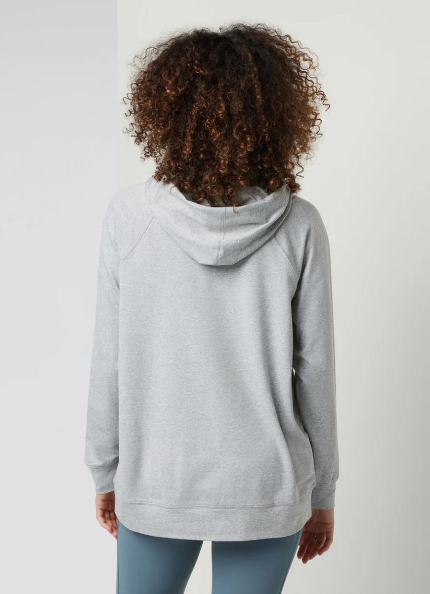 Vuori Women's Halo Oversized Hoodie in Pale Grey Heather Back View