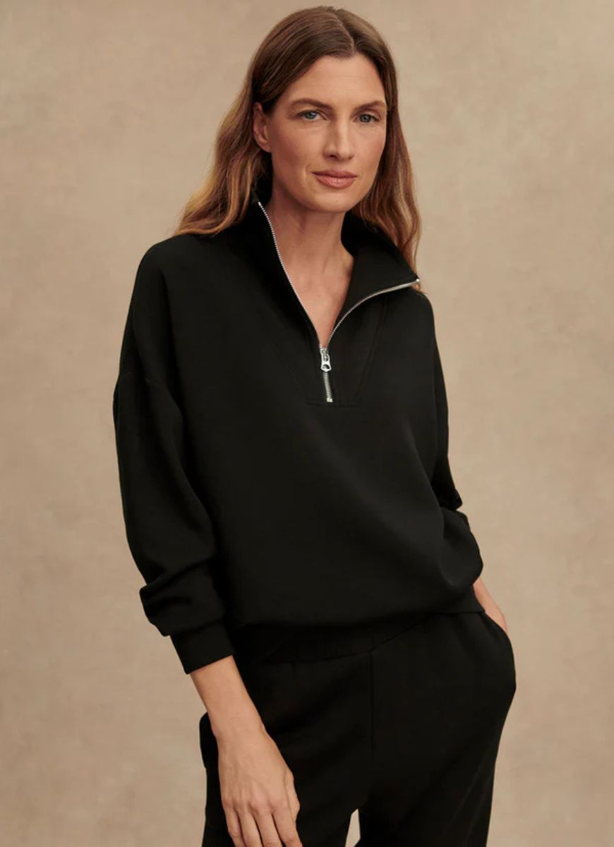 Varley Hawley Half Zip Sweat in Black Alternate Front View