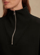 Varley Hawley Half Zip Sweat in Black Close Up Front View of Zipper