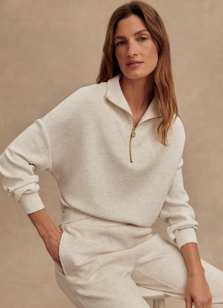 Varley | Hawley Half Zip Sweat (Ivory Marl) | relevé