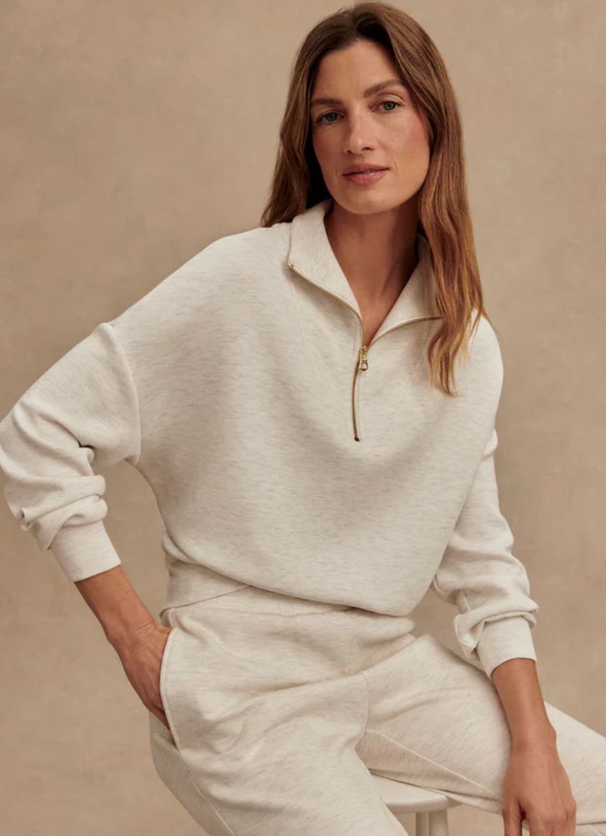 Varley Hawley Half Zip Sweat in Ivory Marl