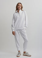 Varley Hawley Half Zip Sweat in White Full Length Front View